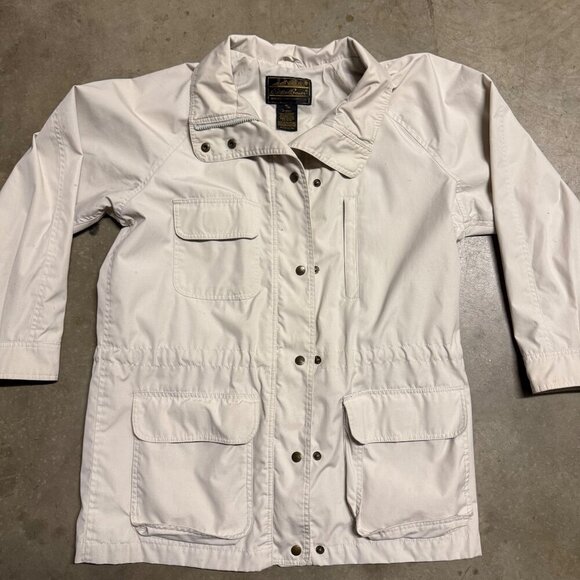 Vintage Eddie Bauer Womens Cream Outdoor Jacket M‎ Cotton field military chore - Picture 1 of 8